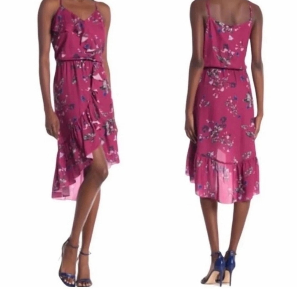 Parker Delfina Floral Ruffled Hi-Lo Midi Dress Size M